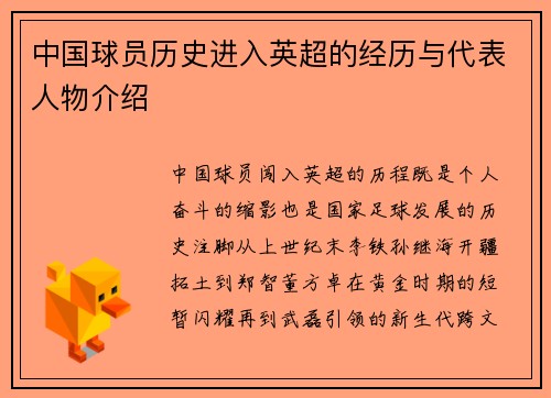 中国球员历史进入英超的经历与代表人物介绍